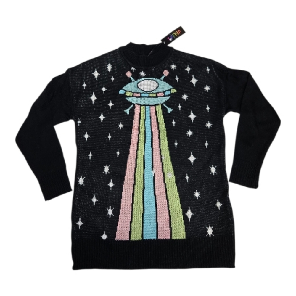 NEW Dolls Kill x Delias UFO In My Atmosphere Intarsia‎ Oversized Knit Sweater S